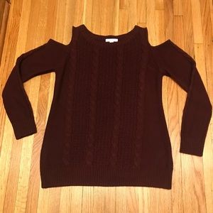 New York & Co Maroon Cold Shoulder Sweater